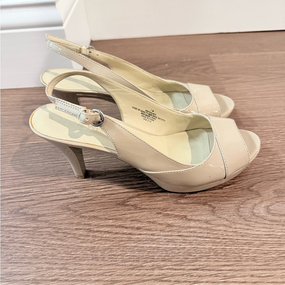 Nine West Cream Peep-Toe Slingback Heels